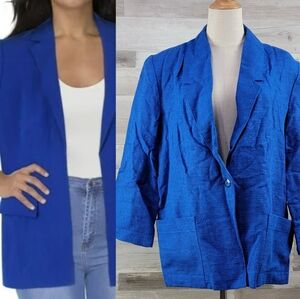 Vintage Block Island Linen Blend Blue Blazer Womens Size 14 USA Made
